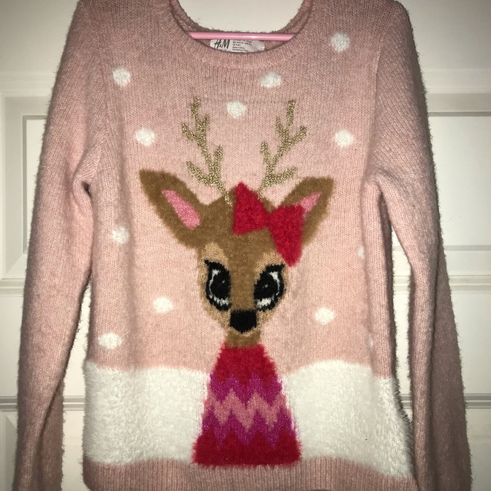 Pink reindeer sweater for girls from H&M